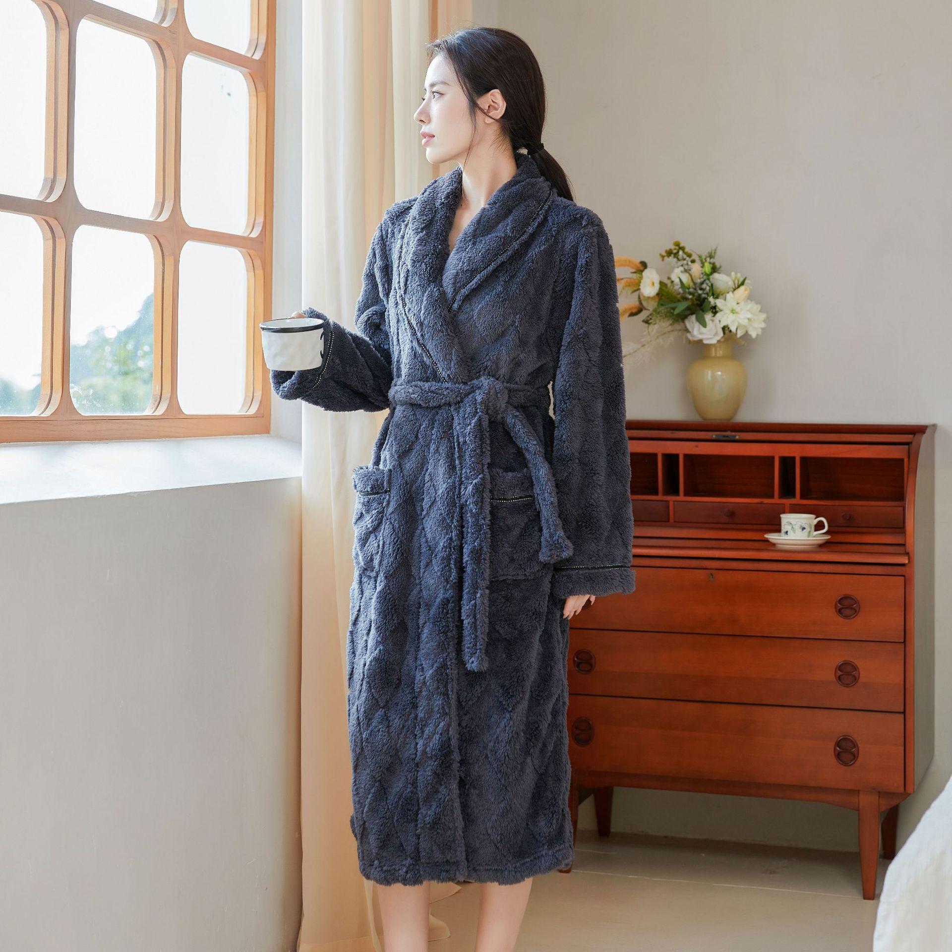 

Ночная рубашка женская пижама мужская домашняя одежда осень-зима длинная коралловая бархатная плюшевая толстая парная банная рубашка фланель теплая одежда для сна XL серый