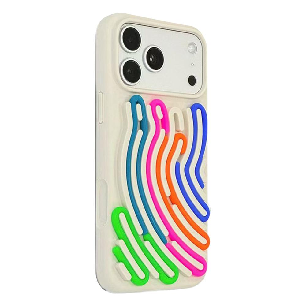 For iPhone 17 Pro Case 3D Stress Relief DIY Colorful Bar Silicone PC Phone Cover Arc Stripe