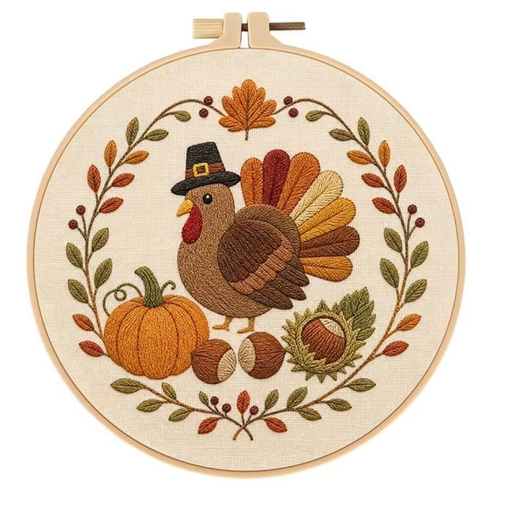 With EN Instruction Happy Thanksgiving Day Embroidery Kit Embroidery Pattern Kit Thanksgiving Day