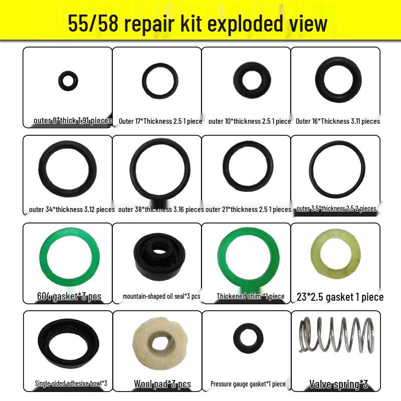 Kit de réparation de pompe de nettoyeur haute pression: Tête, Pince à linge, Joint principal, Piston, Joint d'huile, Anneau en caoutchouc Accessoires