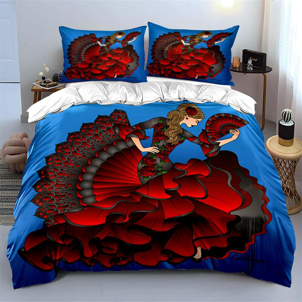 Flamenco Dancer with Fan Bedding Duvet Cover Set Duvet Cover Pillowcases (1*Duvet Cover 2*Pillowcases, without duvet insert)