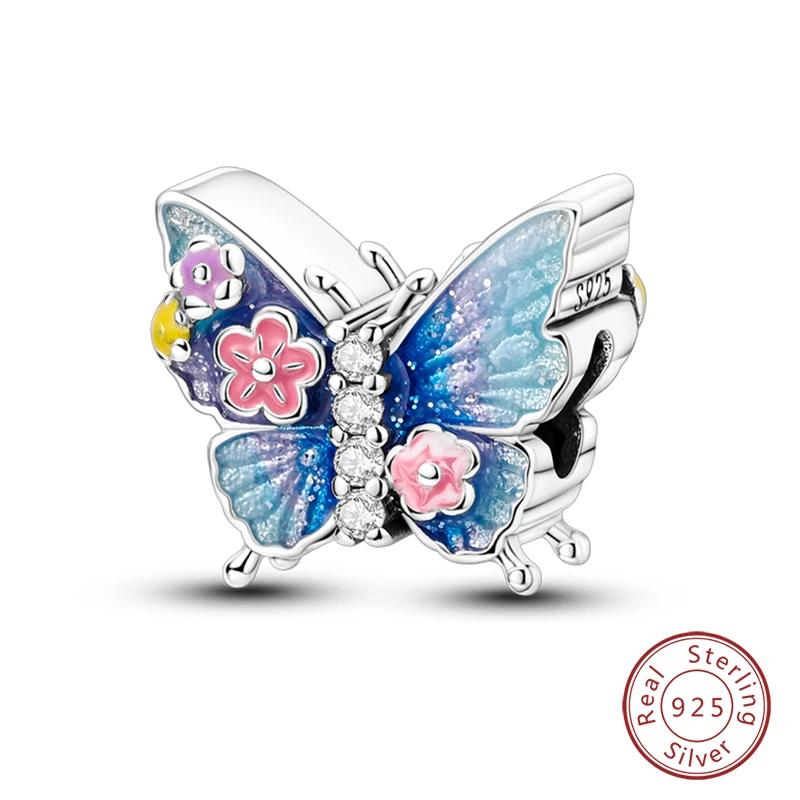 Springtime Copper Sparkling Zircon Colorful Butterfly Charms Beads Fit Pendants Bracelets Diy Birthday Jewelry Gift