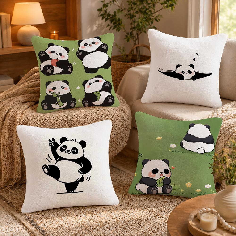 panda Cushion Cover Anti-dustmite Pillowcase Invisible zipper silky short plush Sofa cushion cover