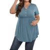 Women's Solid Color Large Size  V Neck Button-Up Top Casual Short Sleeve Flowy Top