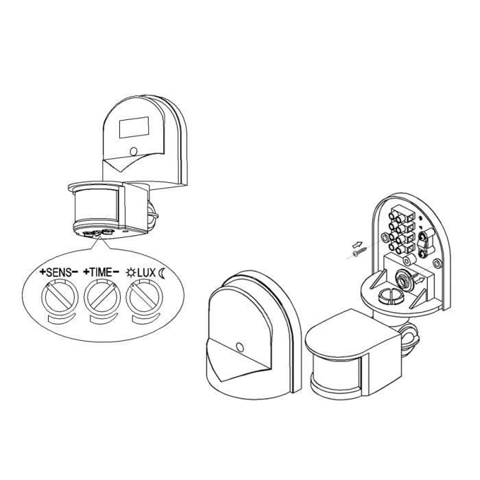 Detecteur De Mouvement Capteur Crépusculaire Mural 180 ° 1200W