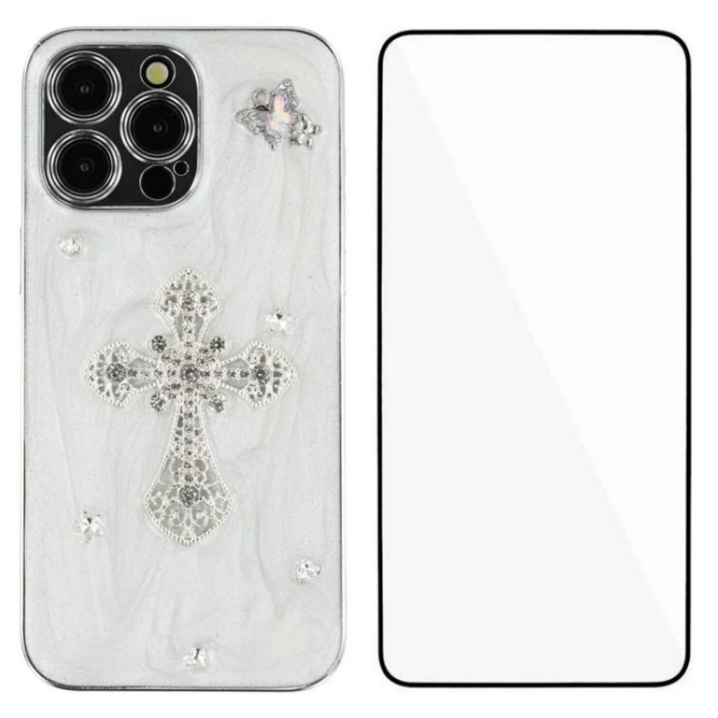 For iPhone 14 Pro Case WANLONFENG Electroplated Epoxy TPU+Acrylic Phone Cover with Tempered Glass