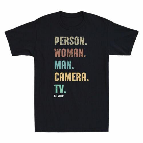 Person Woman Man Camera TV Go Vote! Vintage Funny Men T-shirt Black Navy Tee XXXL
