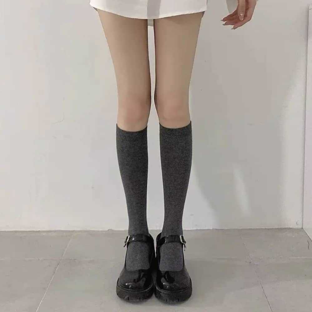Socks Women'S Japanese College Style Jk Calf Socks Retro Stockings Solid Color Pressure Socks