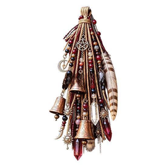 Regalo da Strega per Compleanno, Campanello da Porta da Strega Decorazione,acchiappasole Boho, Carillon a Vento Retrò, Carillon Stella Pentagramma Luna Decorazione per la Casa Ornamento da Appendere
