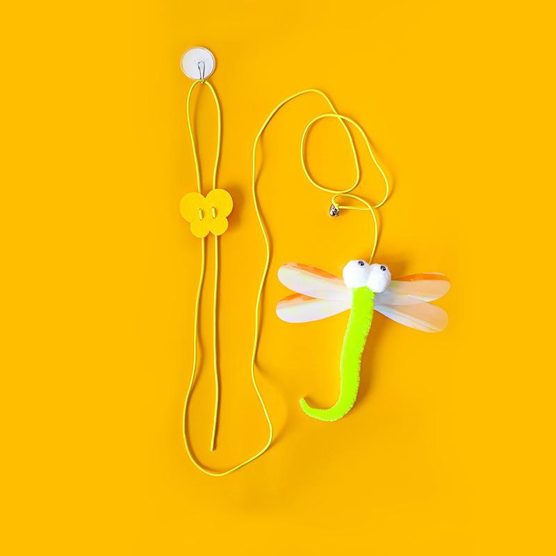 Interactive Cat Toys Funny Stick Kitten Self -hi Elastic Rope Dragonfly Shape Feather Bell Hanging Door Teasing Kitten Toy