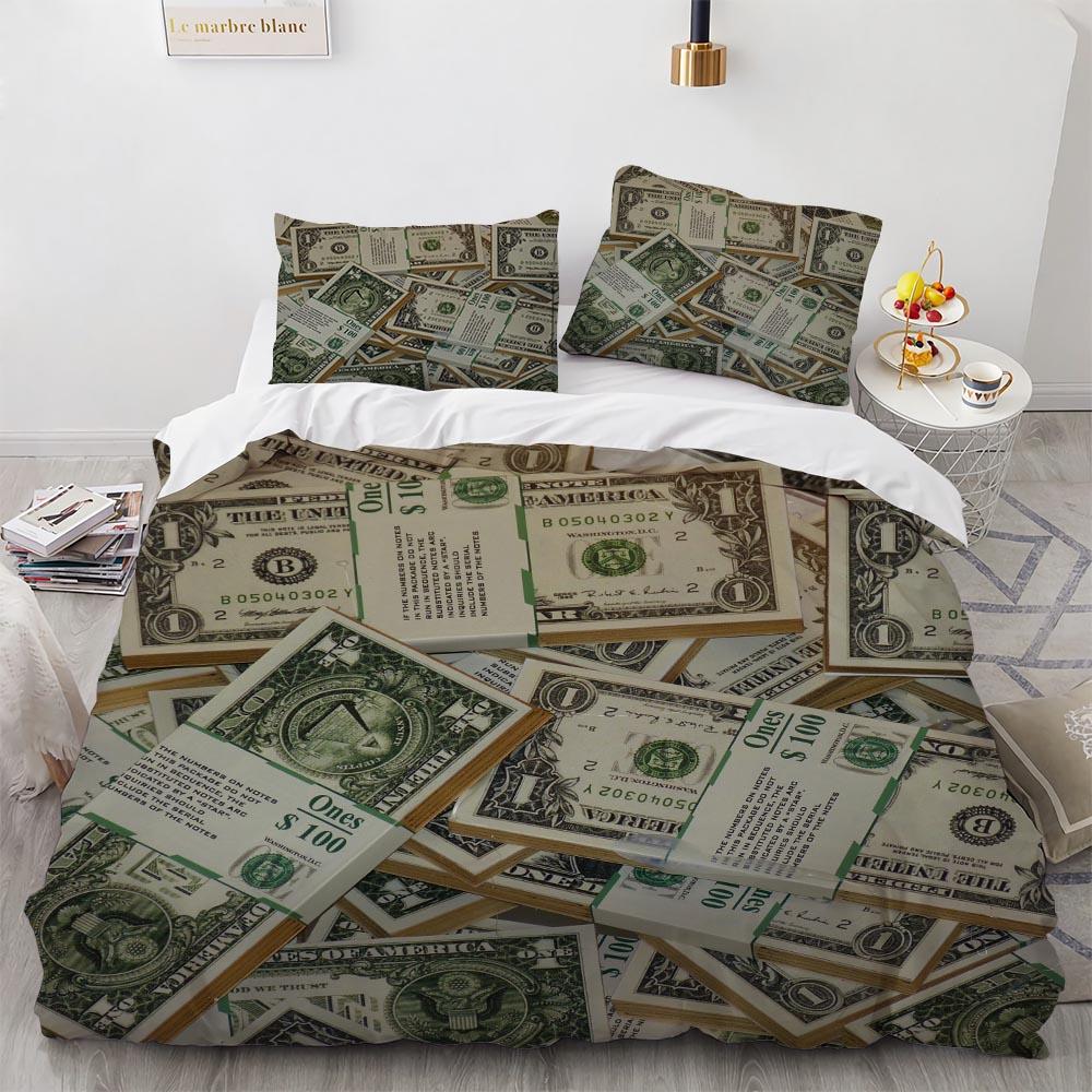 3D Modern Bedding Set Dollar Motif Printed Duvet Cover Vivid Comforter Cover 2/3 Pieces Money Pattern Funny King Queen Size