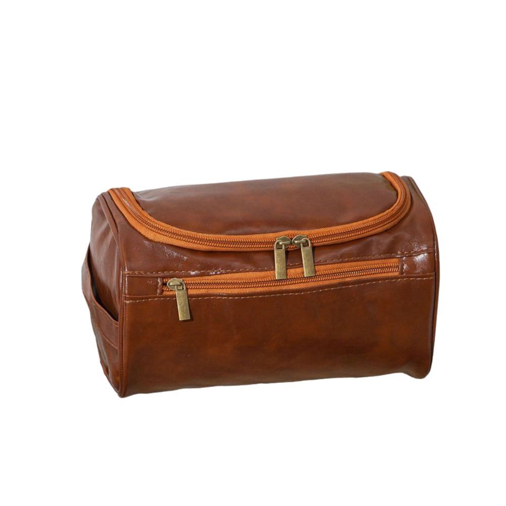 

Travel PU Leather Men Toiletry Bag Vintage Luxury Zipped Cosmetic Bag Large Capacity Waterproof Wash Organizer Business