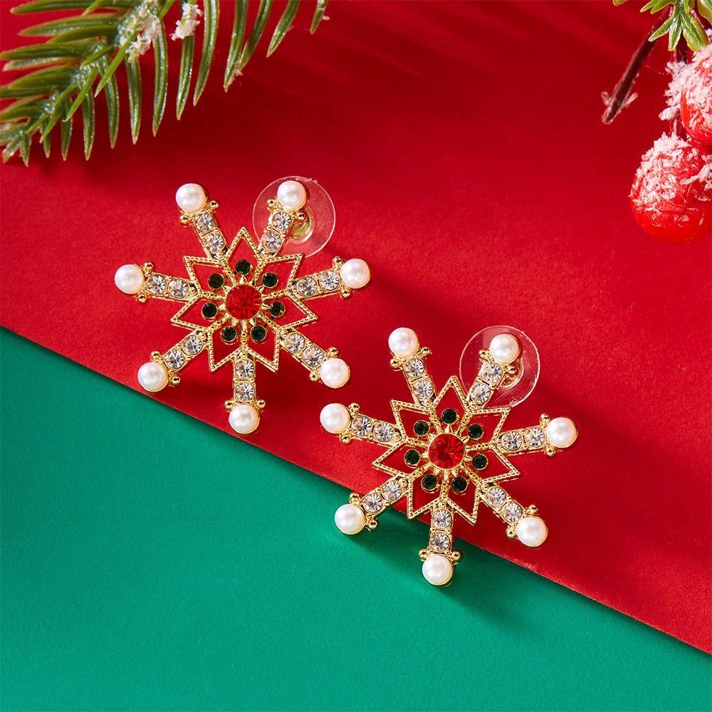 Crystal Zircon Pearl Drop Earrings Snowflake Long Tassel Earring Ear Jewelry  For Women Girl