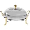 3L Round Buffet Chafing Dish, Stainless Steel/Glass Lid, Gold Handle, Gel Fuel Heater