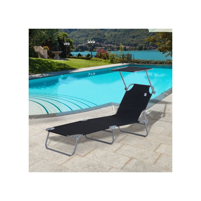 Chaise longue pliable - MUVOE - Outsunny - toit solaire réglable - tissu Oxford - charge max 120 kg