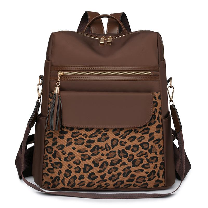 Patchwork Backpack Women's Leopard Print Backpack Large Capacity Schoolbag
