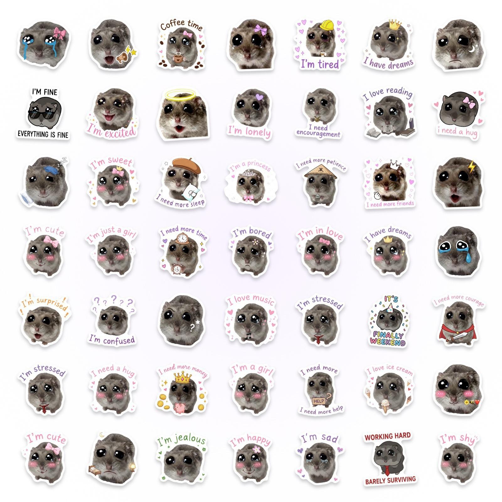 Cute Hamster Stickers 50 Fun Emoji Waterproof Stickers Laptop Decorative Stickers