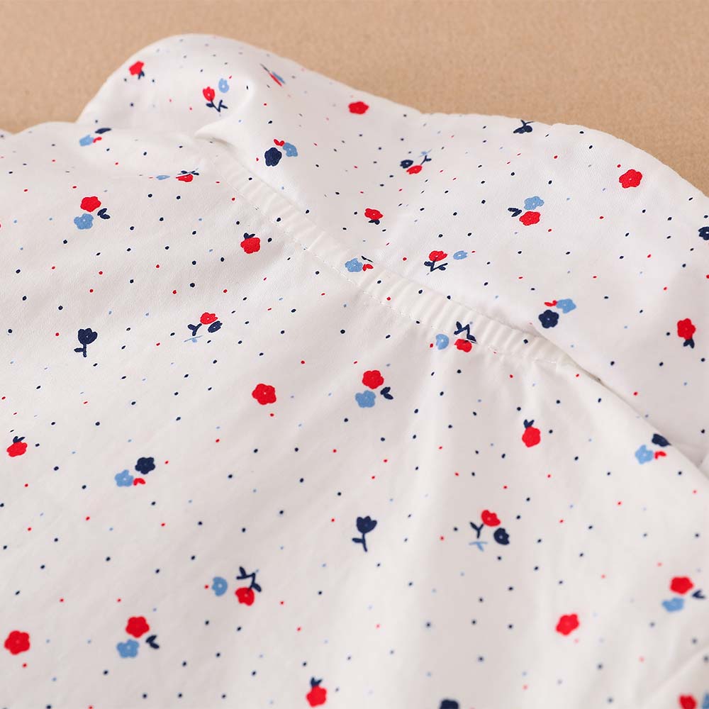Mädchen Kirschenmuster Langarmshirt Matrosenkragen Marineblau Rot gestreifte Borte Knopfleiste Bluse für 2-6 Jahre alte Kinder