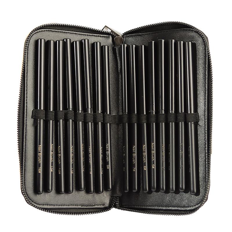 Japanese Nail Art Pen Set: 16-Piece Gel Polish Liner, Drawing, Carving, and Blending Brushes.