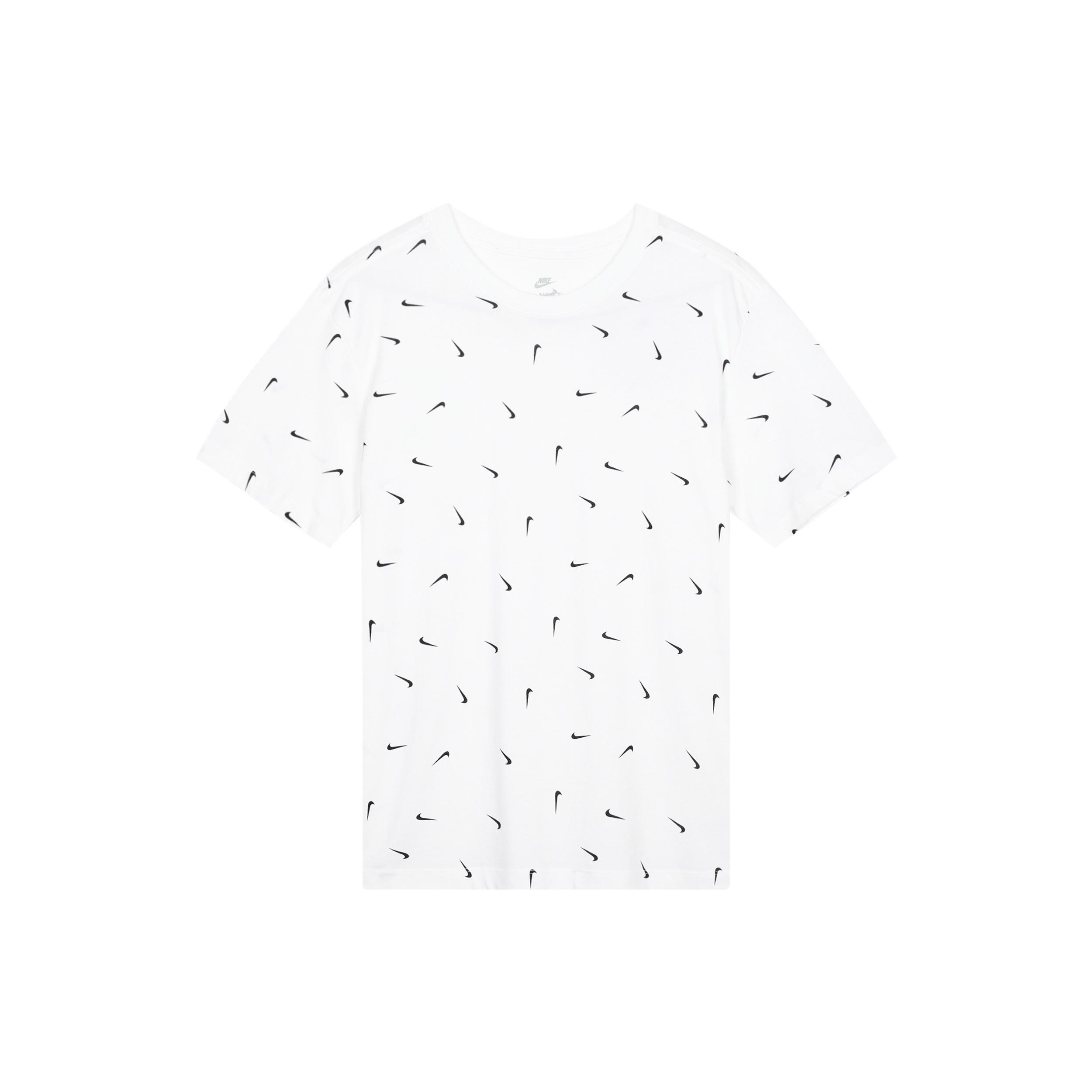 Men s Nike Logo Full Print Round Neck Pullover Short Sleeve White T-Shirt DR7910-100 L