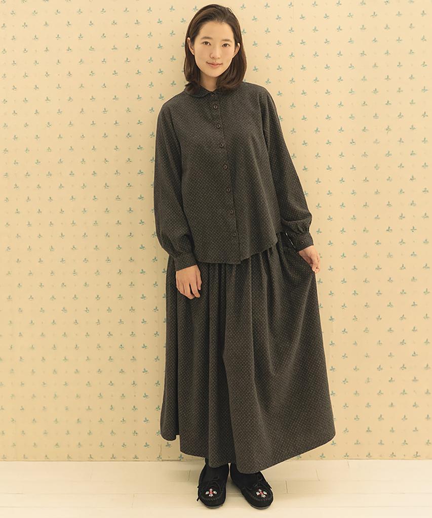 Chikita Dot Napping Shirred Flare Skirt Brown 251014Br