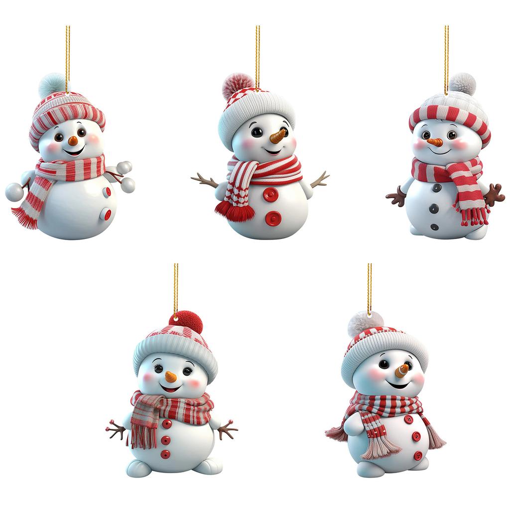 2D Flat Cute Snowman Car Ornament Christmas Tree Decor PVC Hanging Pendant For Home Office Holiday Decoration Gift