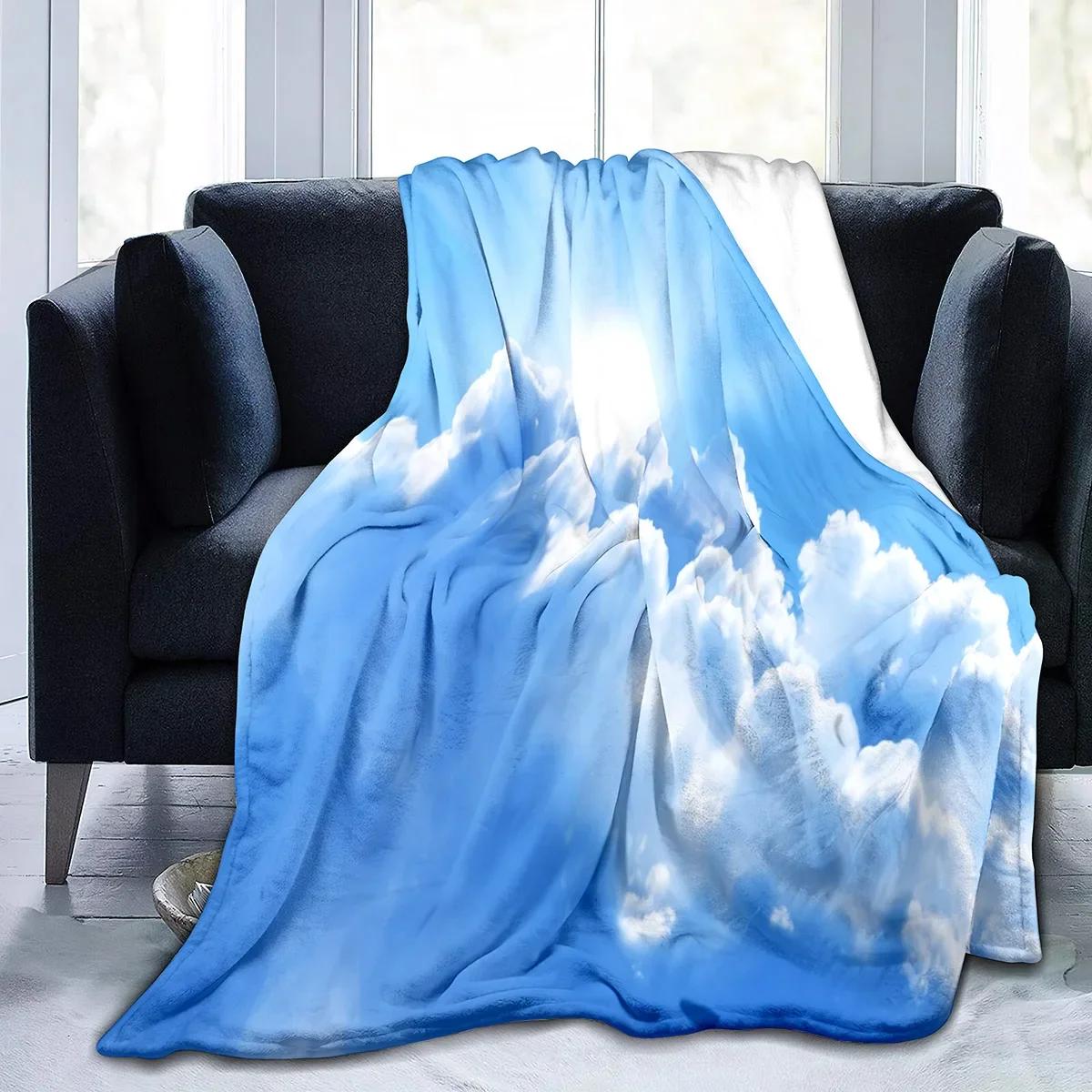 Weiße Wolke Kuscheldecke Blauer Himmel Decke für Couch Sofa Bett Decke Warm Leicht Super Weich King Queen Größe für Kinder Jugendliche Size: 75*100cm, Weight: 230 GSM