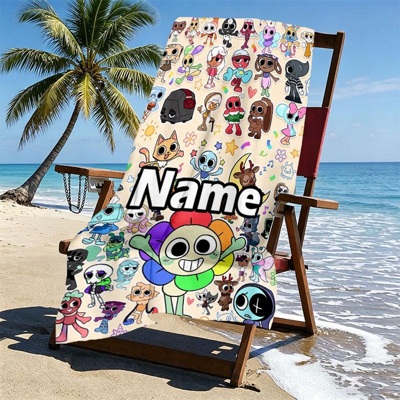 Custom Name Personalized Dandy's World Print Beach Towel, for Trip Camping Beach Party Home Decor, Birthday Gift for Family & Friends