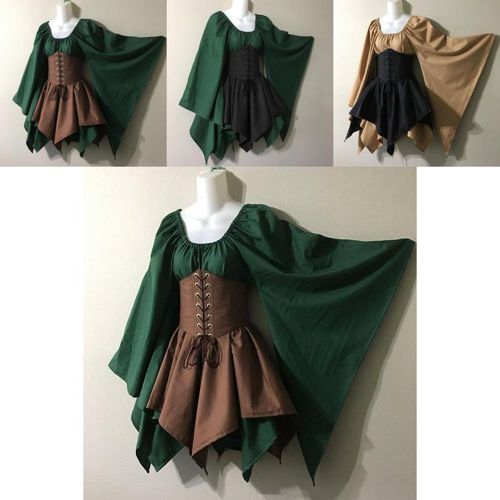 Enchanting Medieval Women Woodland Elf Fairy Dress Corset Set For Halloween Magic
