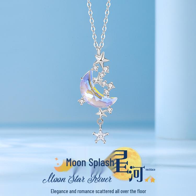 Galaxy Titanium Steel Moon Necklace: Elegant Women's Clavicle Chain with Versatile Celebrity Style