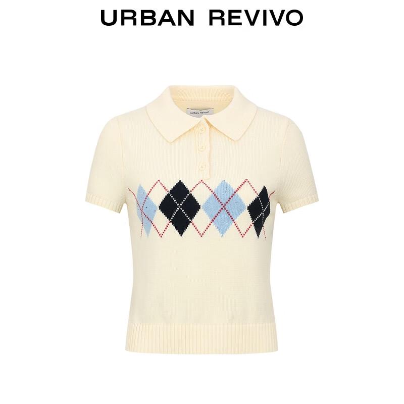 UR Women's Argyle Short Sleeve Polo Knit Top