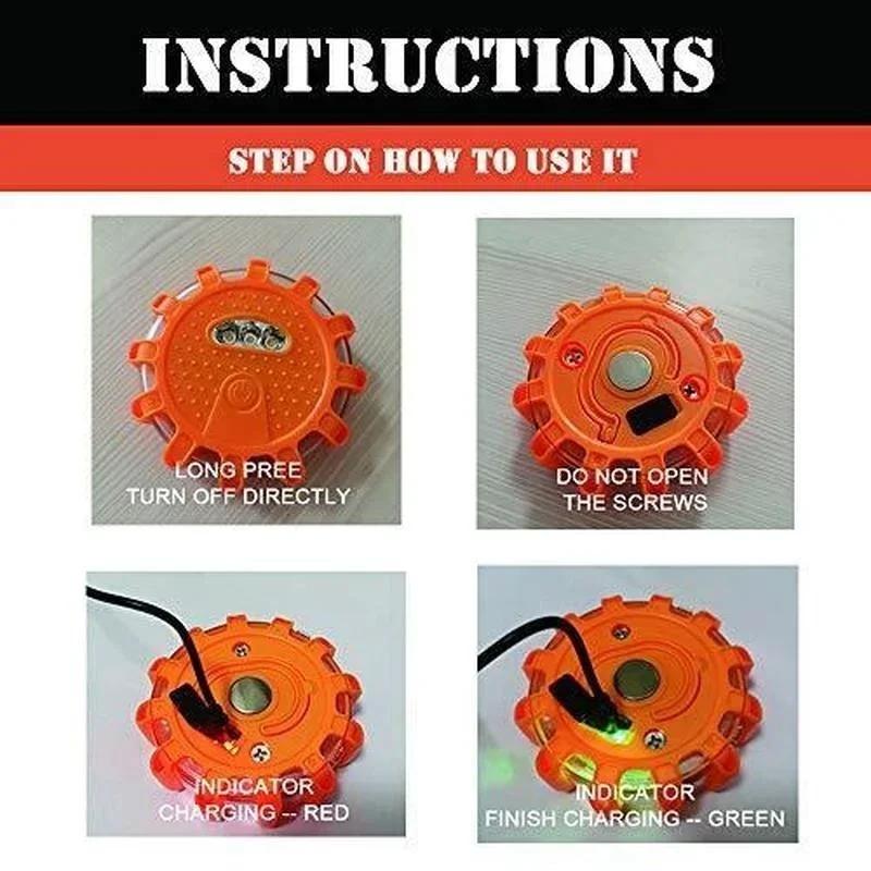 3 Pack LED Road Flares Emergency Warning Lights USB Rechargeable Magnetic Flashing Base Safety Disc for Roadside Assistance