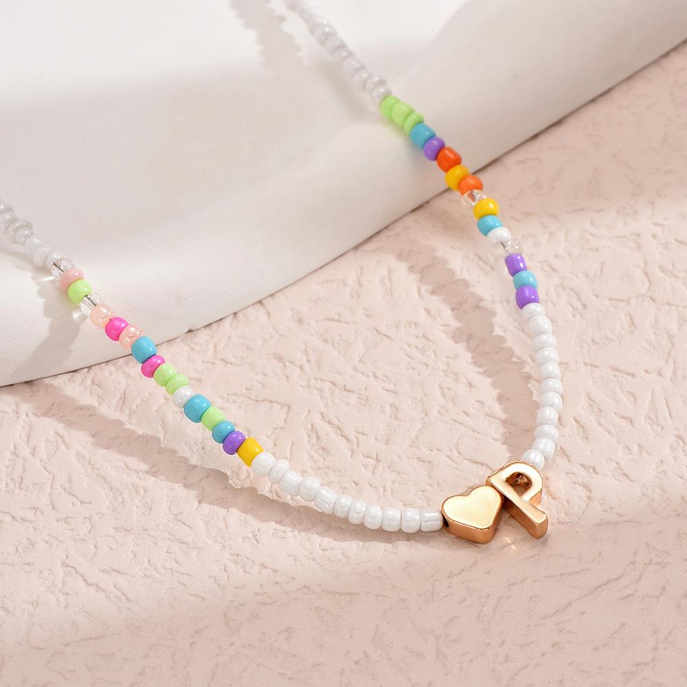European and American Colored Rice Beads 26 Letter Beaded Necklace Creative Niche Neck Chain Collarbone Chain