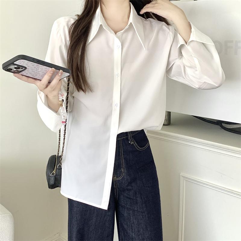 The Real Shot Is Not Reduced, the White Shirt Is Women's New Temperament Shirt, and the Small Korean Wears a Solid-color Long-sleeved Top.