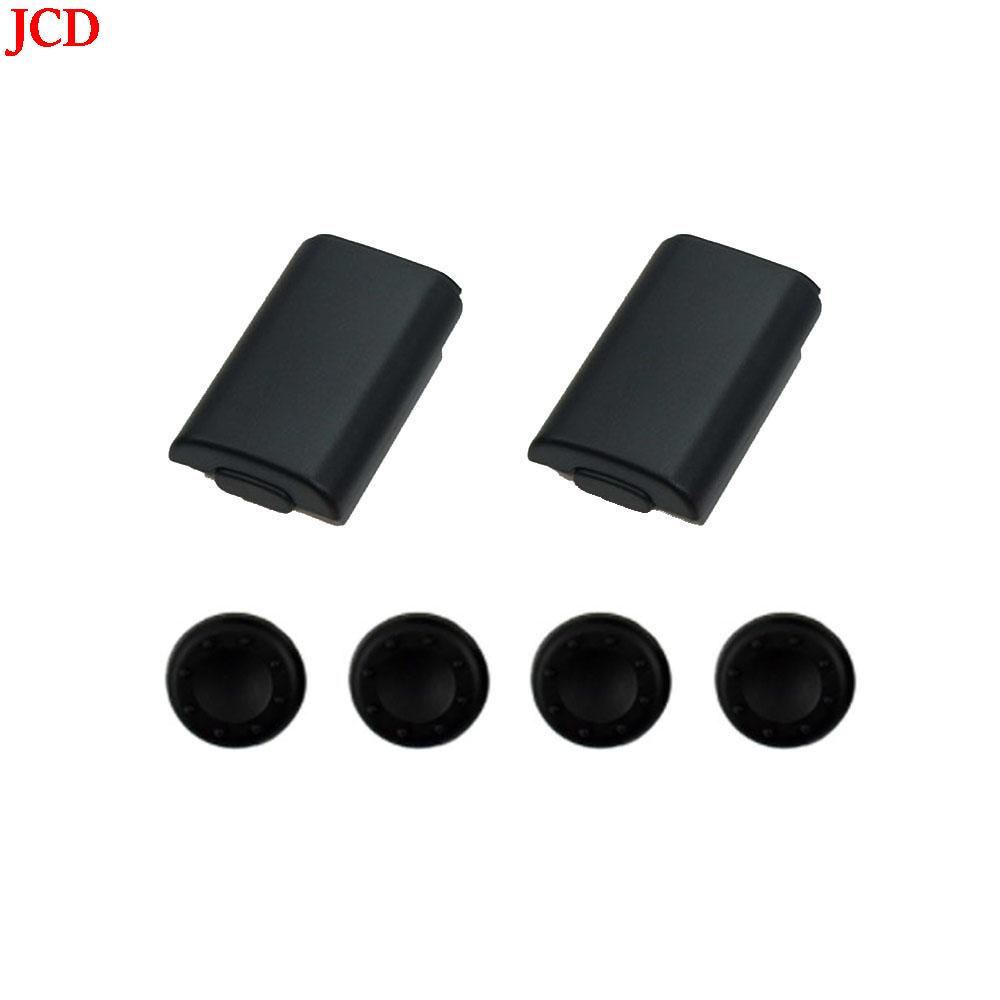 JCD 2x AA Battery Back Cover Pack Replacement Part for Xbox 360 Wireless Controller + 4 Silicone Grip Cap Cover Black