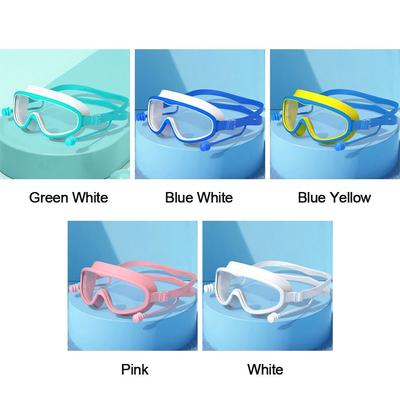 Kids Big Frame Swimming Goggles with Earplugs Boys Girls Waterproof Anti-fog Swimming Eye Protection Glasses Pool Beach Goggles