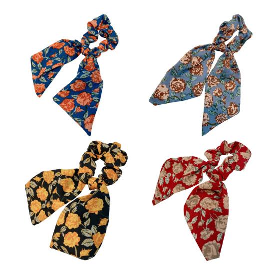 Hair Tie Floral Print Long Ribbon Chiffon Fabric Hair Rope Easy to Wear Bun Half-Tied Hairstyles Ponytail Holder Hair Accessory