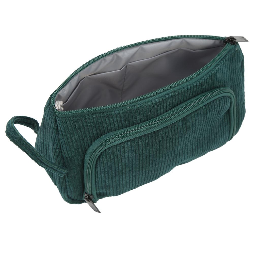 Cosmetic Bag Corduroy Large Capacity Handheld Portable Multi Functional Make Up Pouch for Women Girls Emerald