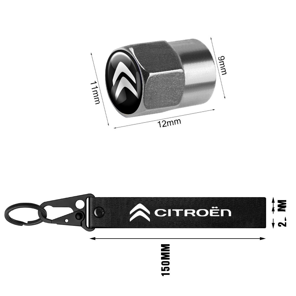 För Citroen C1 C2 Grand C4 Picasso C4L VTS C-ELYSEE DS Aluminium Metall Bil Däckventilskydd Bilmärke Nylon Nyckelring Tillbehör