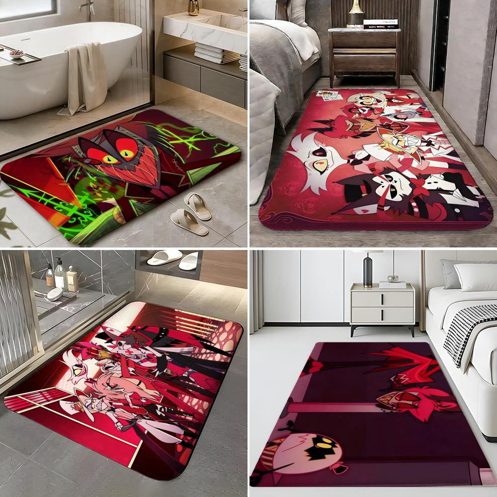 show H-Hazbin Hotel Floor Mat Soft Flannel Entrance Door Mat Non Slip Absorbent Bathroom Bedroom Floor Rug