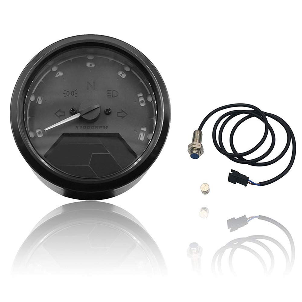HANSWD LCD Digital Speedometer Tachometer Mileage 4 Stroke 1/2/4 Cylinder Motorcycle with MPH/KMH124MPH/199kg Time 12000rpm