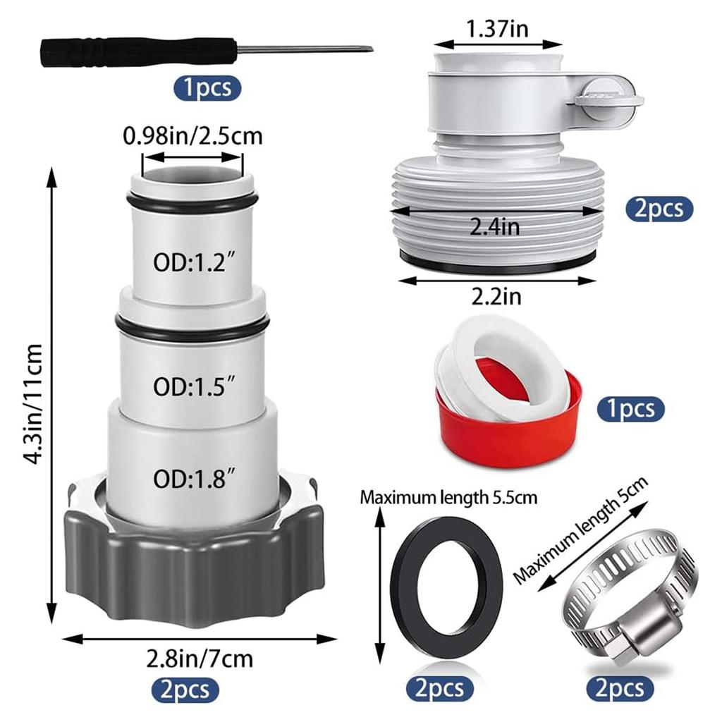 Pool Hose Adapter A with Collar Replacement for Threaded Connection Pumps Converts 1.5" To 1.25" Hose Accessories