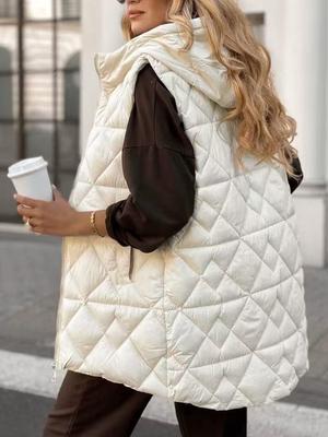 Women's Long-Sleeve Zipper Puffer Coat with Stand Collar for Winter