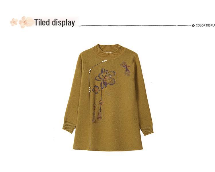 220 Jin Plus Size Middle-Aged & Elderly Women's Round Neck Pullover Sweater, Autumn/Winter, Loose Fit, Base Layer.