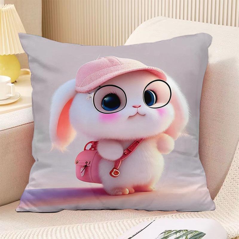 Schlafzimmer Wohnzimmer Quadratische Kissenhülle Niedlicher Hasen-Druck Dekorative Kissenhülle