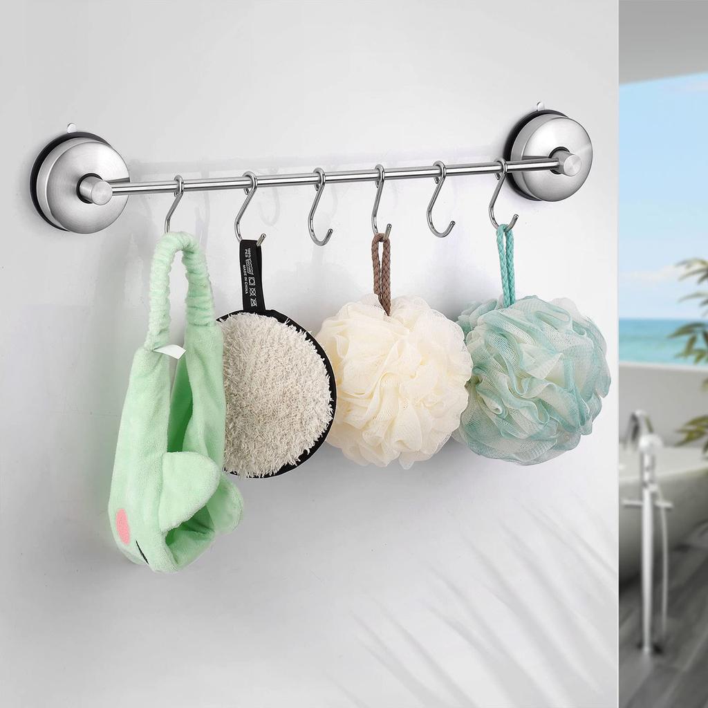 Poyway Kitchen Tool Stainless Super Strong Suction 7 Movable Bathroom Kitchen Storage Hooks, Steel, Cups, Hooks, &