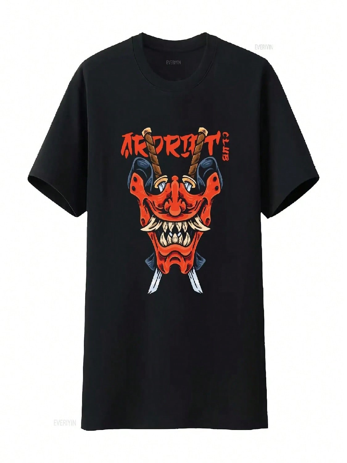 Japanese T Shirt Oni Mask Streetstyle For Him Vintage Japan Apparel Vintage Washed Unisex Stylish Soft Slightly Stretched S разноцветный
