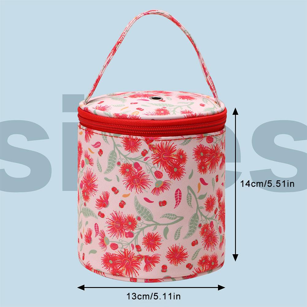 Floral Pattern Yarn Storage Bag Waterproof Yarn Holder Sewing Storage Bag Zipper with Handle Strap for Wool and Needles Storage