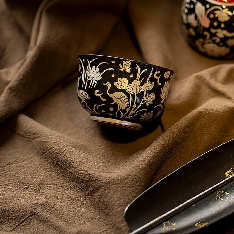 Black Glazed Silver Patterned Teacup Creative Tea Bowl Cute Cup Tea-tasting Smelling Cup Chazhan Master Cups Drinkware