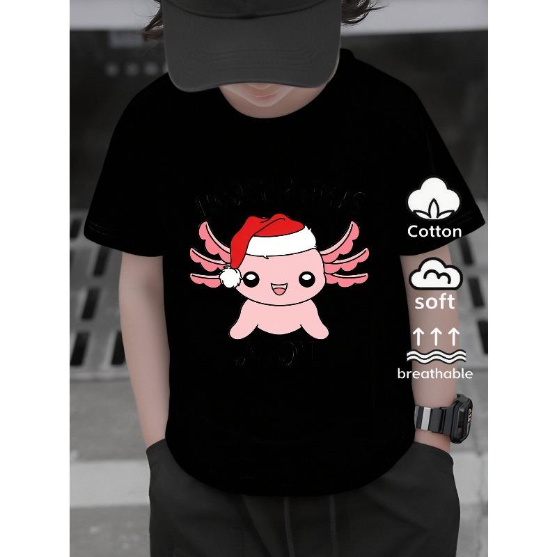 European Sizes Boys Casual Short Sleeve T-Shirt with Cute Christmas Axolotl Tee Graphic Print-- Fun Summer Design, Regular Fit for Casual Attire